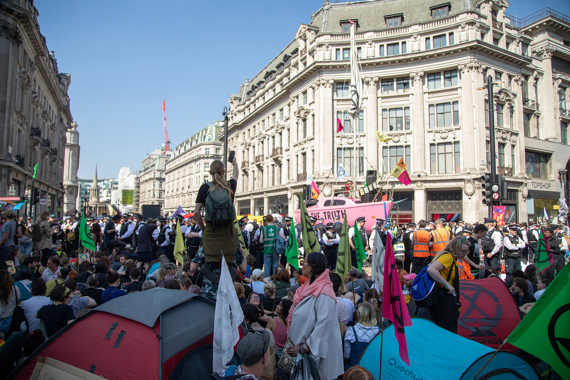 Extinction Rebellion in Oxford Circus. Source: Jwslubbock (Wikimedia Commons CC BY-SA)